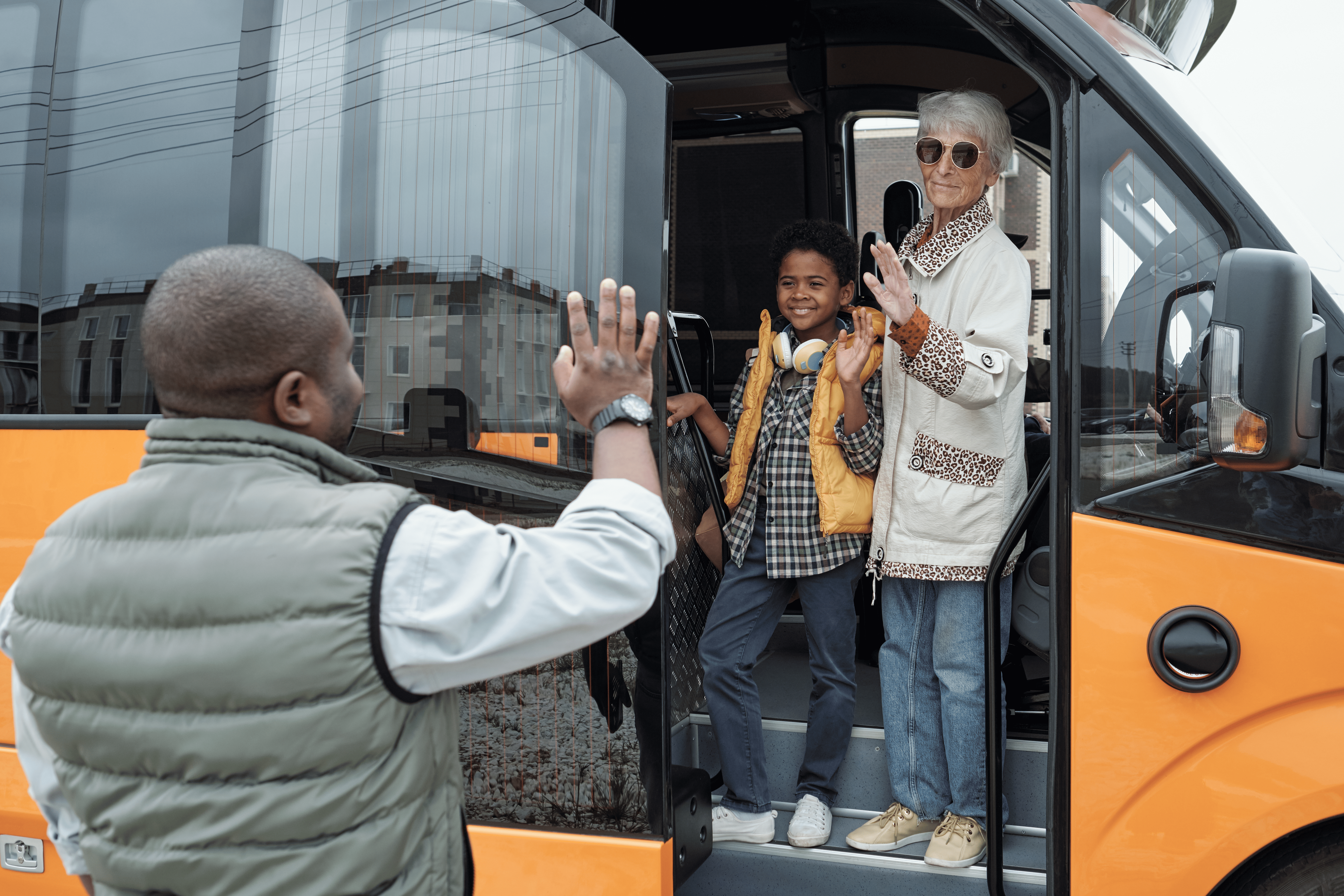 Students boarding a safe school taxi near Heathrow